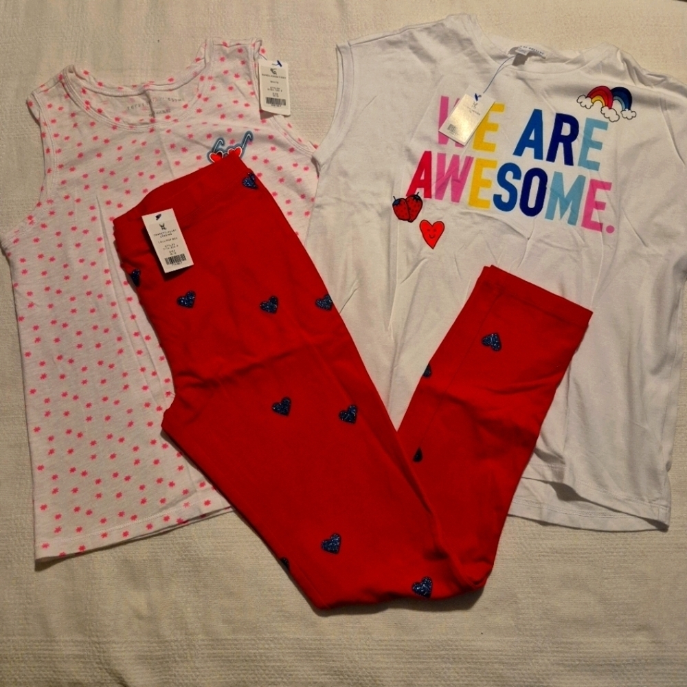 Rockets of Awesome girls size 10/12, 3 piece 2 shirts 1 leggings (defect) NWT